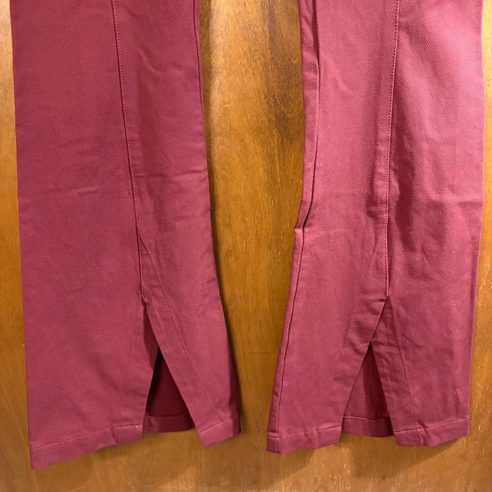 Free People Real Deal High Rise Slit Flare Pants Burgundy 70s Hippie Disco Boho